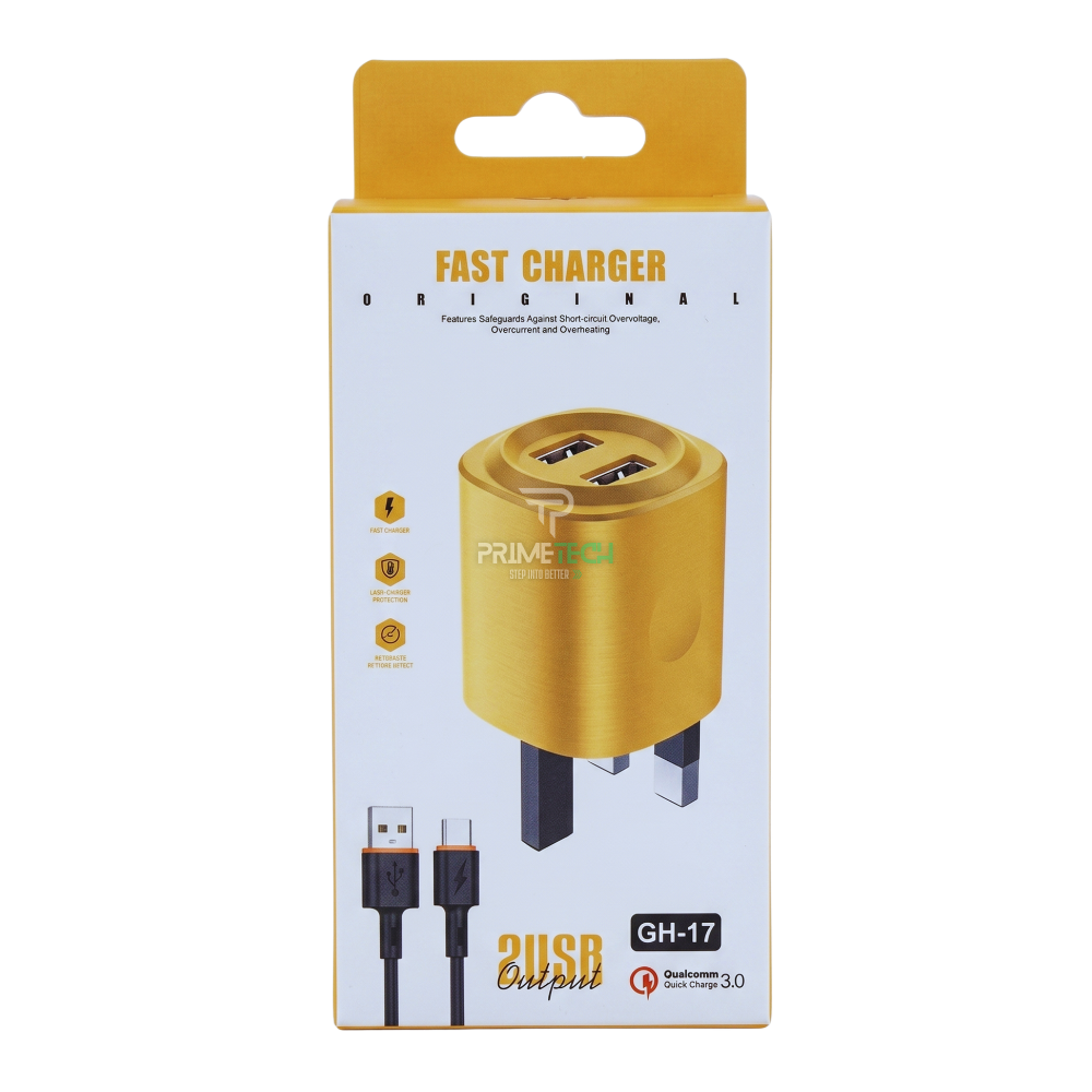 GH-17 Dual USB Fast Charger Adapter Quick Charge & Micro Cable