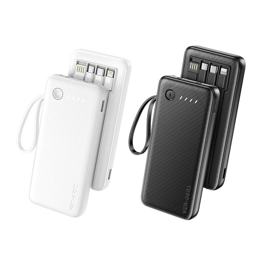 Ven-Dens VD-PB059 20000mAh Power Bank with LED Light and Built-in Cables